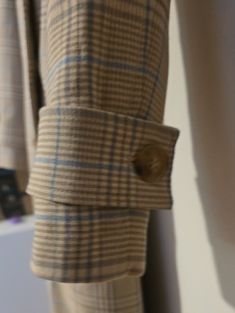 Beaudette Double-Breasted Beige Plaid Trench Coat - Picture 5 of 10